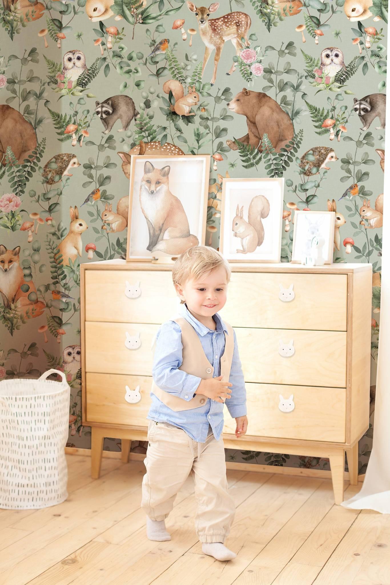 The Enchanted Woodland Wallpaper in Green Taupe by MINDTHEGAP  Jane Clayton